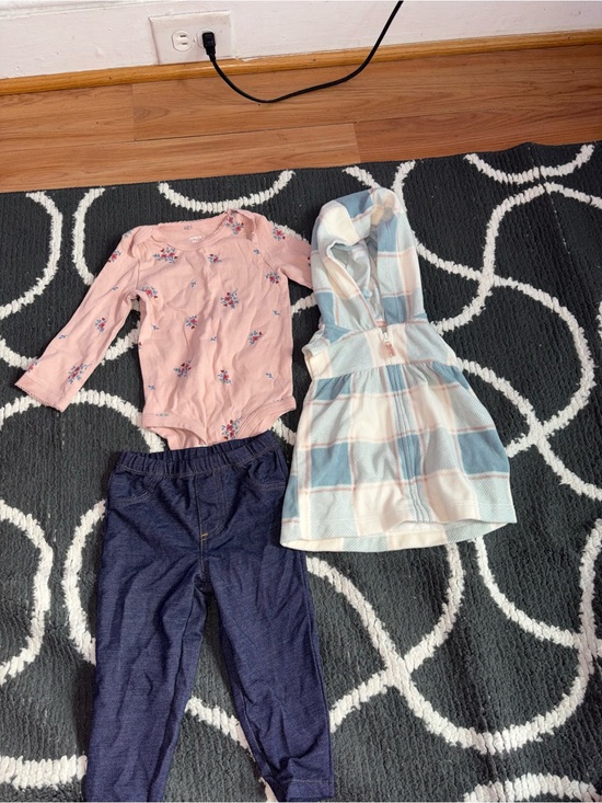 Carter's Other - Girls 3-Piece Outfit Set - Pink Floral Bodysuit, Blue Plaid Dress, Navy Leggings